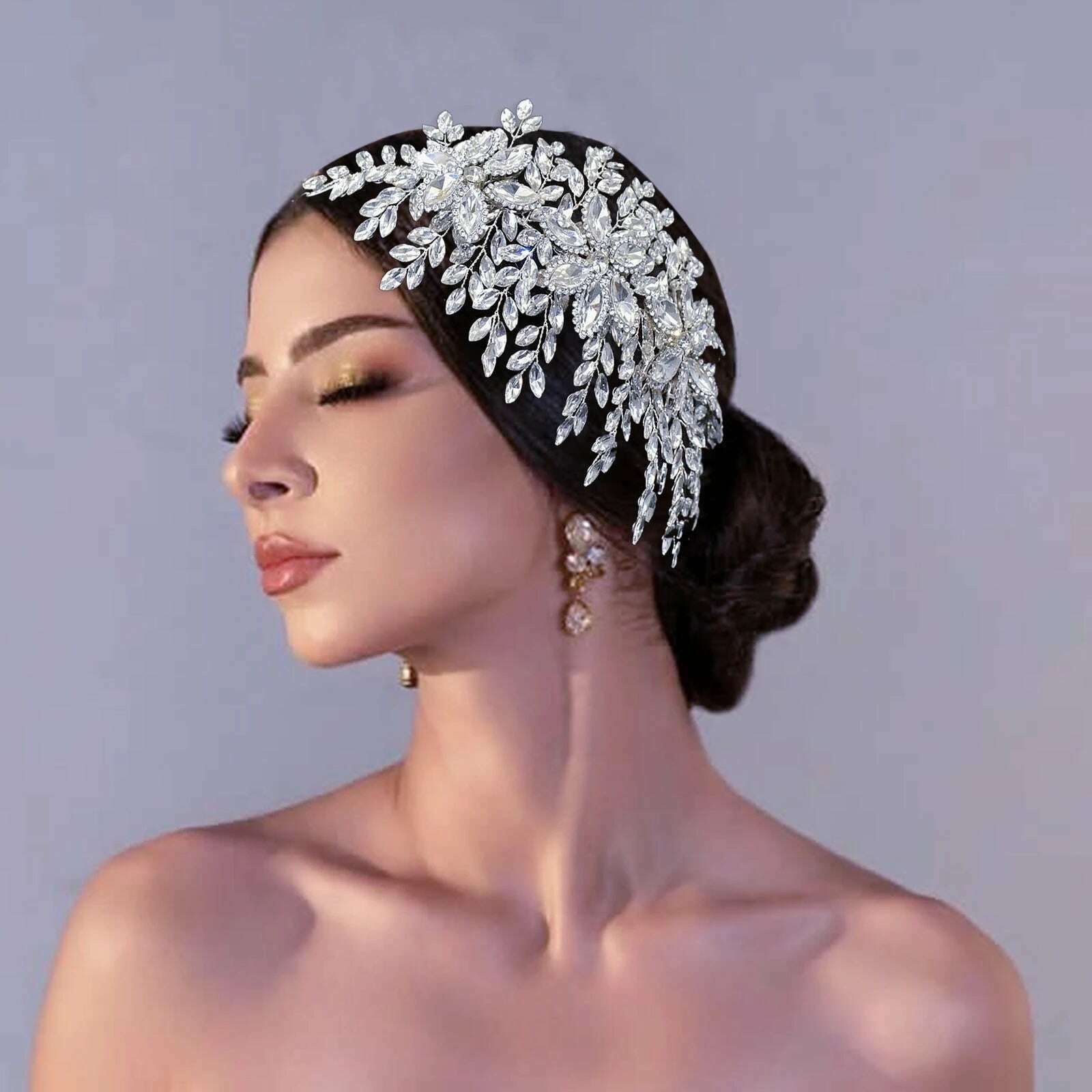 KIMLUD, DZ012 Champagne Crystal Headband Tiara For Women Rhinestone Hairband Pageant Party Headdress Wedding Hair Accessories Jewelry, KIMLUD Womens Clothes