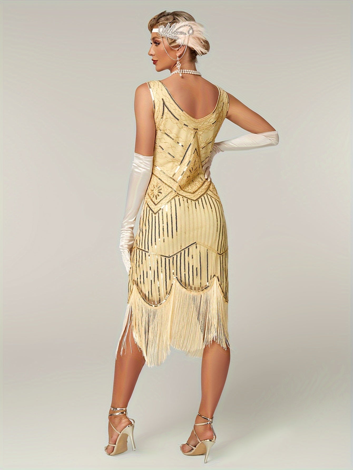 Sequined Fringe Hem Tank Dress, Vintage Sleeveless Bodycon Dress For Banquet & Party, Women's Clothing