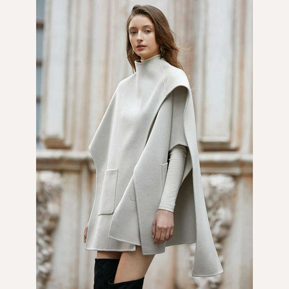 KIMLUD, [EAM] Gray Green Irregular Big Size Woolen Coat New Stand Collar Long Sleeve Women Jacket Fashion Autumn Winter 2023 1DH2040, KIMLUD Womens Clothes