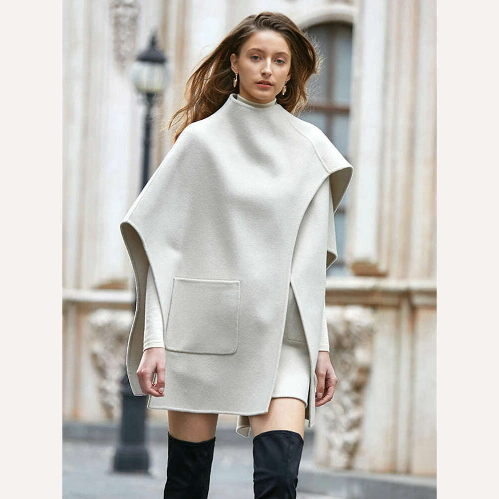 KIMLUD, [EAM] Gray Green Irregular Big Size Woolen Coat New Stand Collar Long Sleeve Women Jacket Fashion Autumn Winter 2023 1DH2040, KIMLUD Womens Clothes