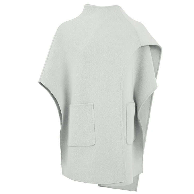 KIMLUD, [EAM] Gray Green Irregular Big Size Woolen Coat New Stand Collar Long Sleeve Women Jacket Fashion Autumn Winter 2023 1DH2040, Grey Green / One Size, KIMLUD APPAREL - Womens Clothes