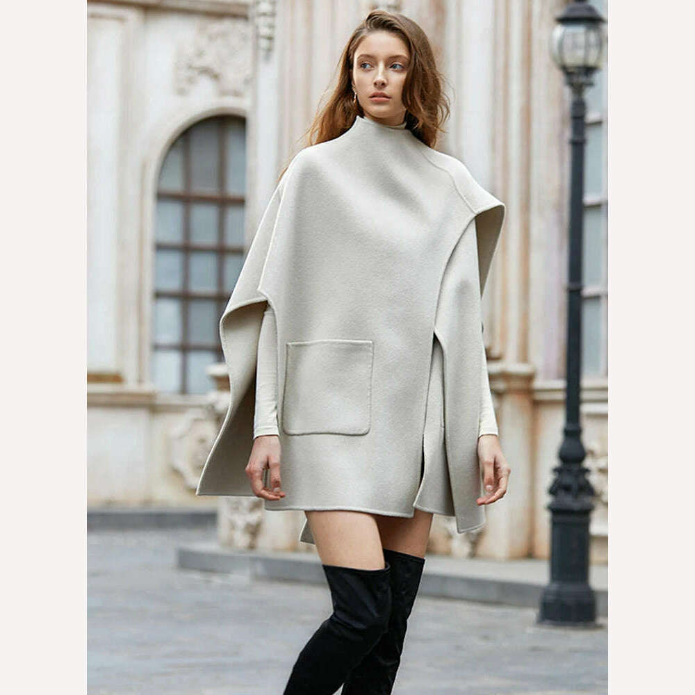 KIMLUD, [EAM] Gray Green Irregular Big Size Woolen Coat New Stand Collar Long Sleeve Women Jacket Fashion Autumn Winter 2023 1DH2040, KIMLUD Womens Clothes