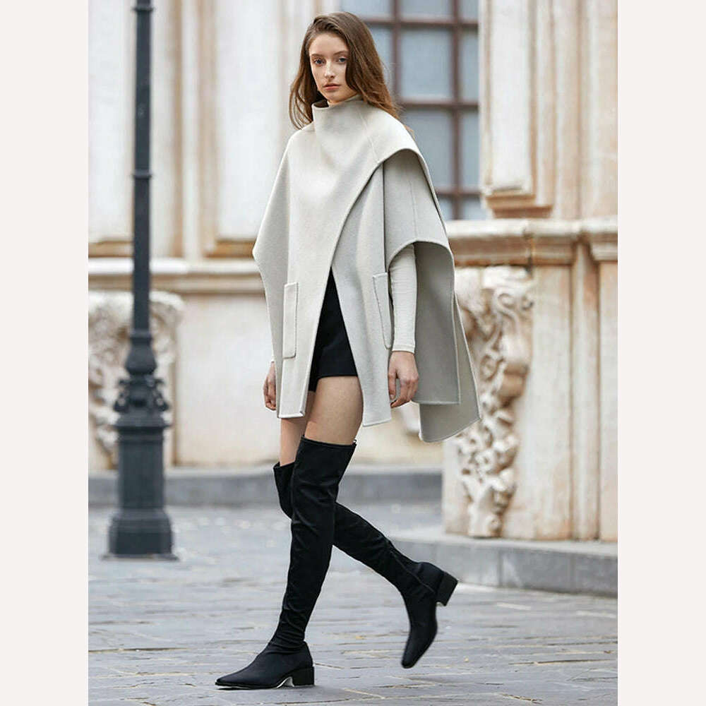 KIMLUD, [EAM] Gray Green Irregular Big Size Woolen Coat New Stand Collar Long Sleeve Women Jacket Fashion Autumn Winter 2023 1DH2040, KIMLUD Womens Clothes