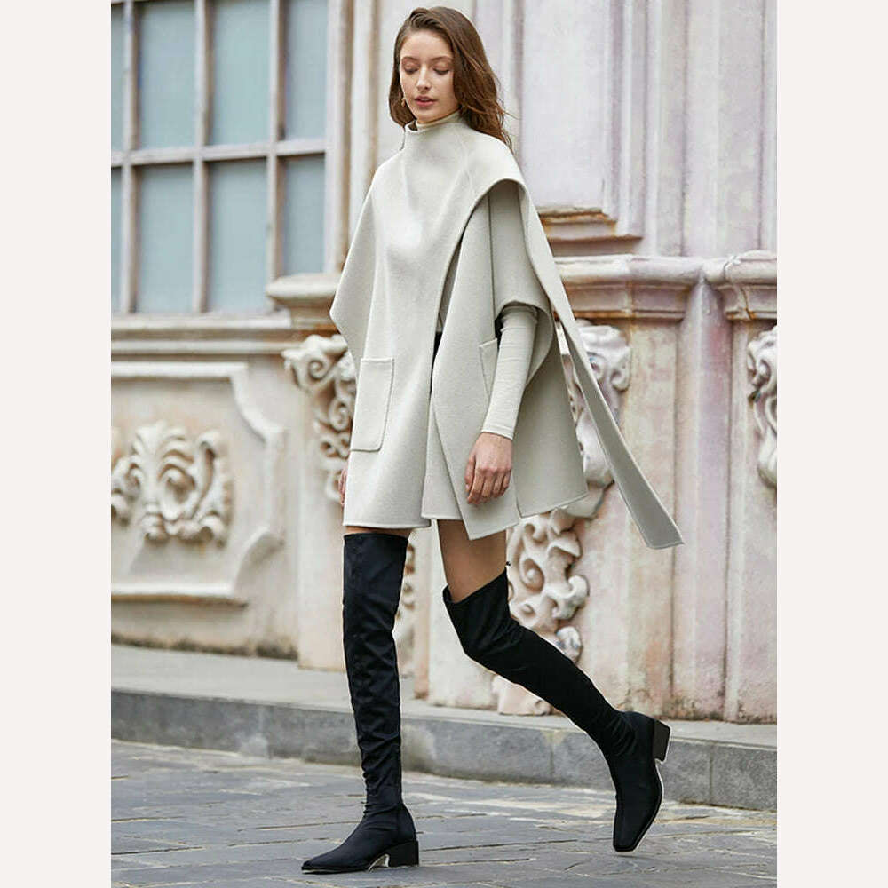 KIMLUD, [EAM] Gray Green Irregular Big Size Woolen Coat New Stand Collar Long Sleeve Women Jacket Fashion Autumn Winter 2023 1DH2040, KIMLUD Womens Clothes
