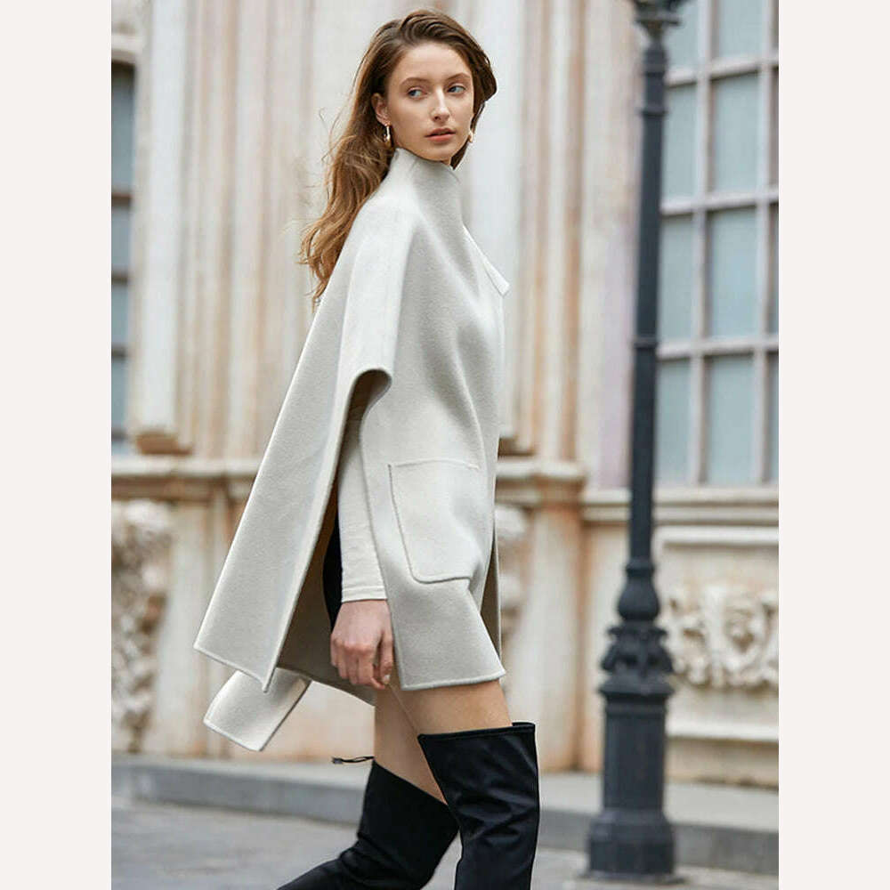 KIMLUD, [EAM] Gray Green Irregular Big Size Woolen Coat New Stand Collar Long Sleeve Women Jacket Fashion Autumn Winter 2023 1DH2040, KIMLUD Womens Clothes