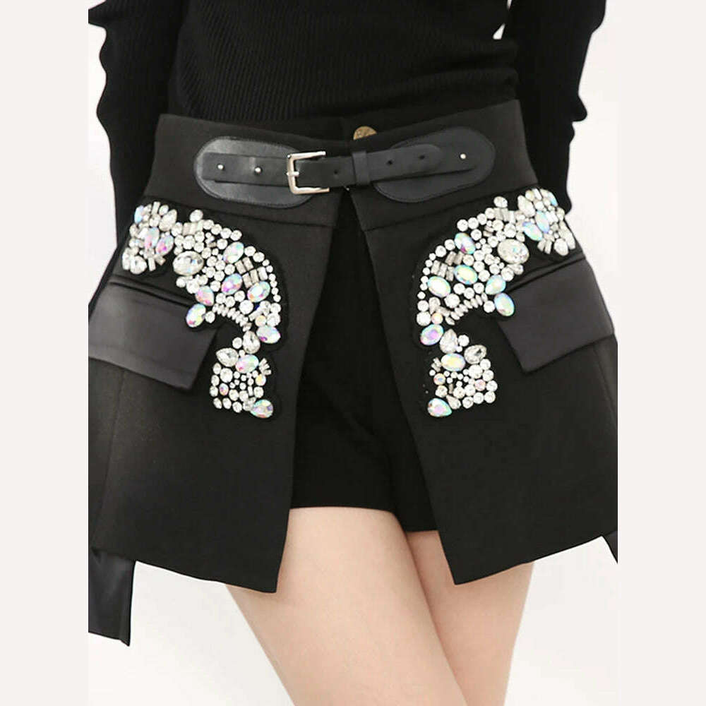 KIMLUD, [EAM] High Waist Rhinestones Irregular Temperament Mini Half-body Skirt Women Fashion Tide New Spring Autumn 2024 JY75801, KIMLUD Womens Clothes