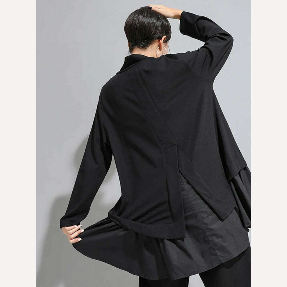 [EAM] Loose Fit Asymmetrical Ruffles Sweatshirt New High Collar Long Sleeve Women Big Size Fashion Tide Spring Autumn 2022 1A529 - KIMLUD