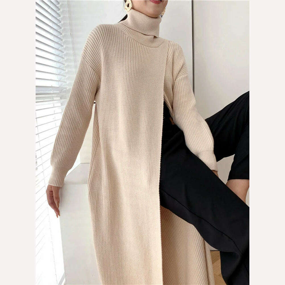 KIMLUD, [EAM] Vent Long Knitting Sweater Loose Fit Turtleneck Long Sleeve Women Pullovers New Fashion Tide Autumn Winter 2024 1DA357, KIMLUD Womens Clothes