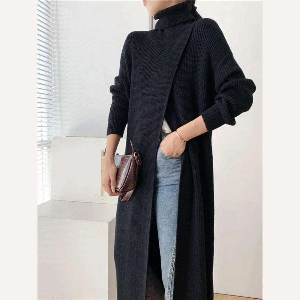 KIMLUD, [EAM] Vent Long Knitting Sweater Loose Fit Turtleneck Long Sleeve Women Pullovers New Fashion Tide Autumn Winter 2024 1DA357, KIMLUD Womens Clothes