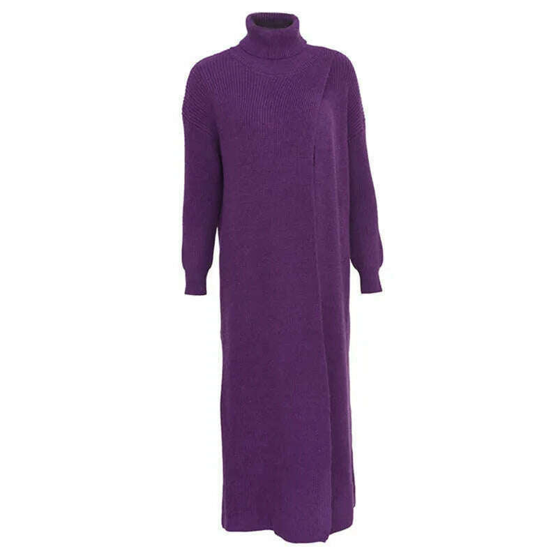 KIMLUD, [EAM] Vent Long Knitting Sweater Loose Fit Turtleneck Long Sleeve Women Pullovers New Fashion Tide Autumn Winter 2024 1DA357, Purple / One Size, KIMLUD Women's Clothes