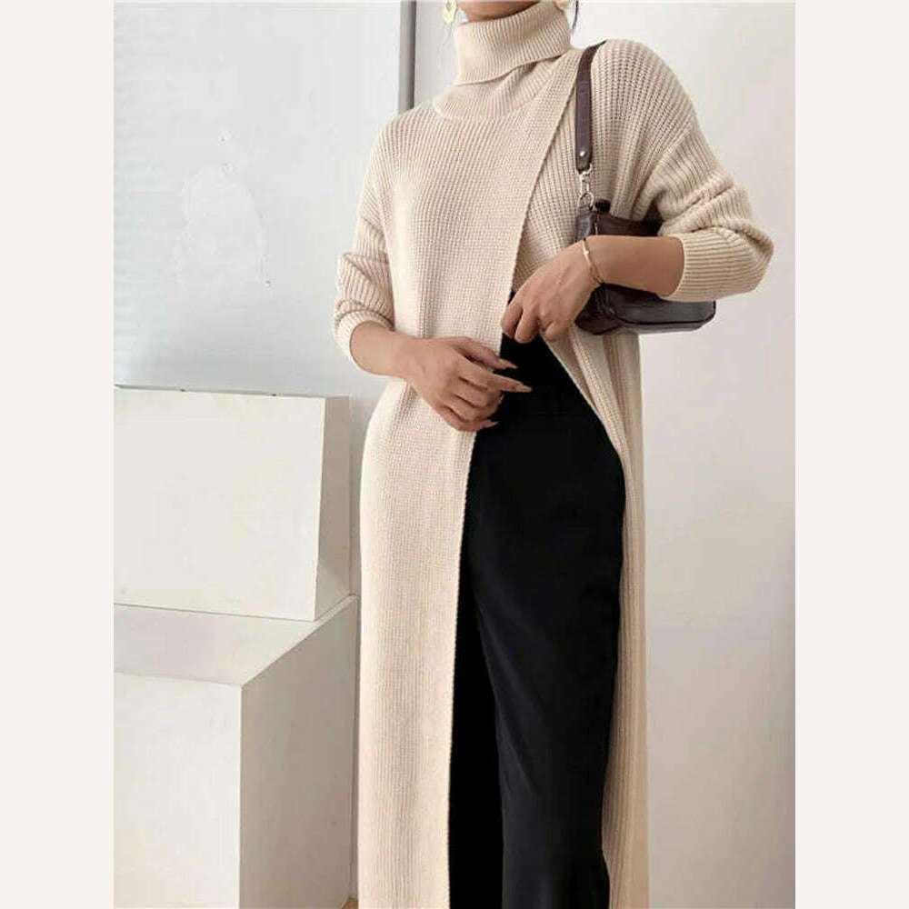 KIMLUD, [EAM] Vent Long Knitting Sweater Loose Fit Turtleneck Long Sleeve Women Pullovers New Fashion Tide Autumn Winter 2024 1DA357, KIMLUD Women's Clothes