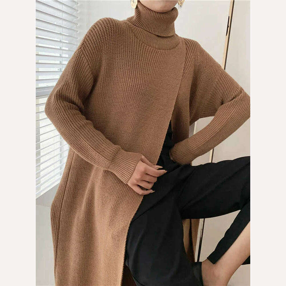 KIMLUD, [EAM] Vent Long Knitting Sweater Loose Fit Turtleneck Long Sleeve Women Pullovers New Fashion Tide Autumn Winter 2024 1DA357, KIMLUD Womens Clothes