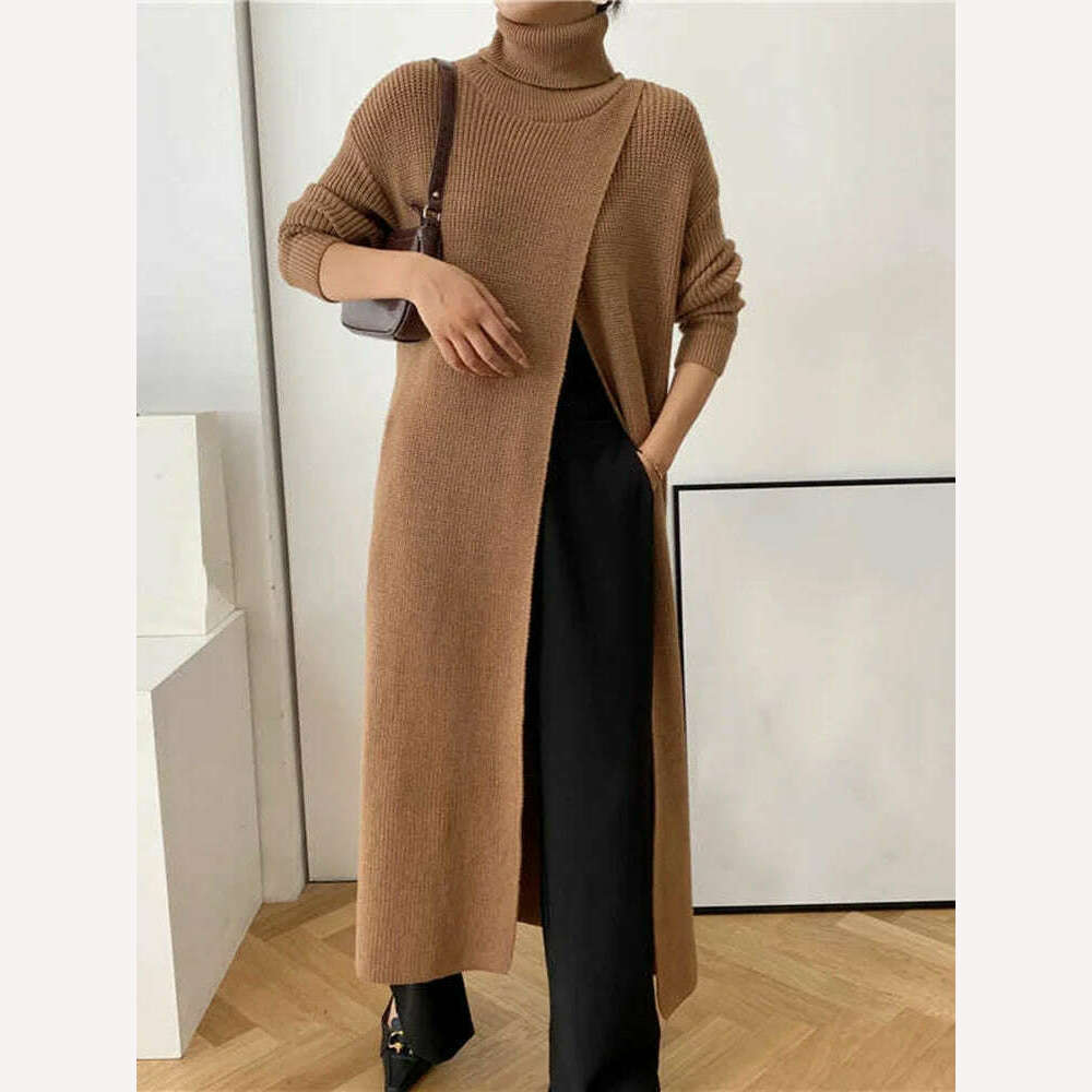 KIMLUD, [EAM] Vent Long Knitting Sweater Loose Fit Turtleneck Long Sleeve Women Pullovers New Fashion Tide Autumn Winter 2024 1DA357, KIMLUD Womens Clothes