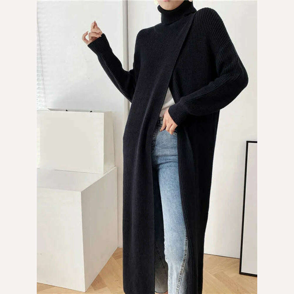 KIMLUD, [EAM] Vent Long Knitting Sweater Loose Fit Turtleneck Long Sleeve Women Pullovers New Fashion Tide Autumn Winter 2024 1DA357, KIMLUD Womens Clothes