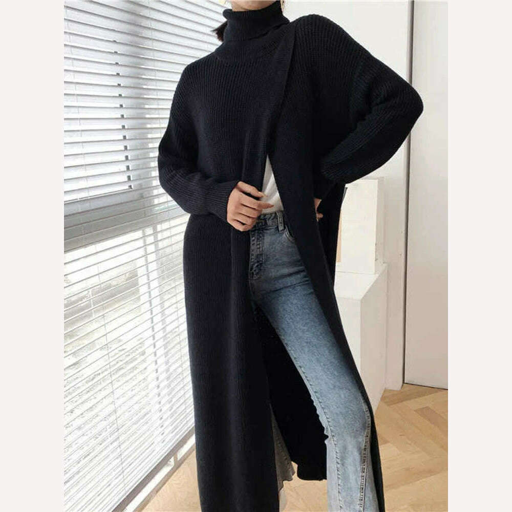 KIMLUD, [EAM] Vent Long Knitting Sweater Loose Fit Turtleneck Long Sleeve Women Pullovers New Fashion Tide Autumn Winter 2024 1DA357, KIMLUD Womens Clothes