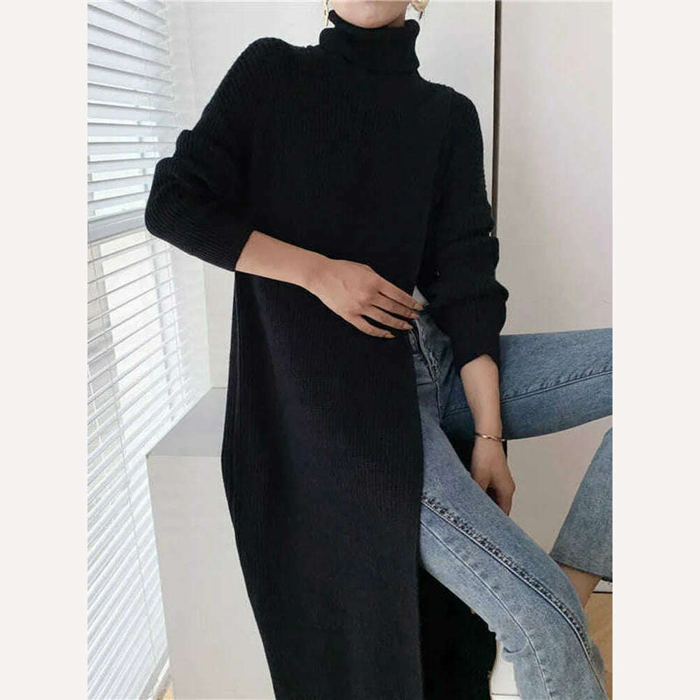 KIMLUD, [EAM] Vent Long Knitting Sweater Loose Fit Turtleneck Long Sleeve Women Pullovers New Fashion Tide Autumn Winter 2024 1DA357, KIMLUD Womens Clothes