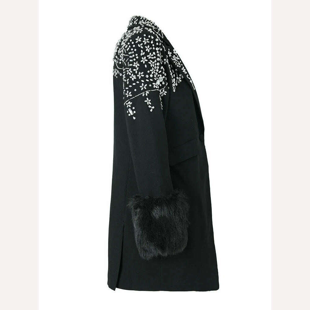 KIMLUD, [EAM]  Women Rhinestones Fur Collar Cotton-padded Blazer New Lapel Long Sleeve Jacket Fashion Tide Autumn Winter 2024 7B0410, KIMLUD Womens Clothes