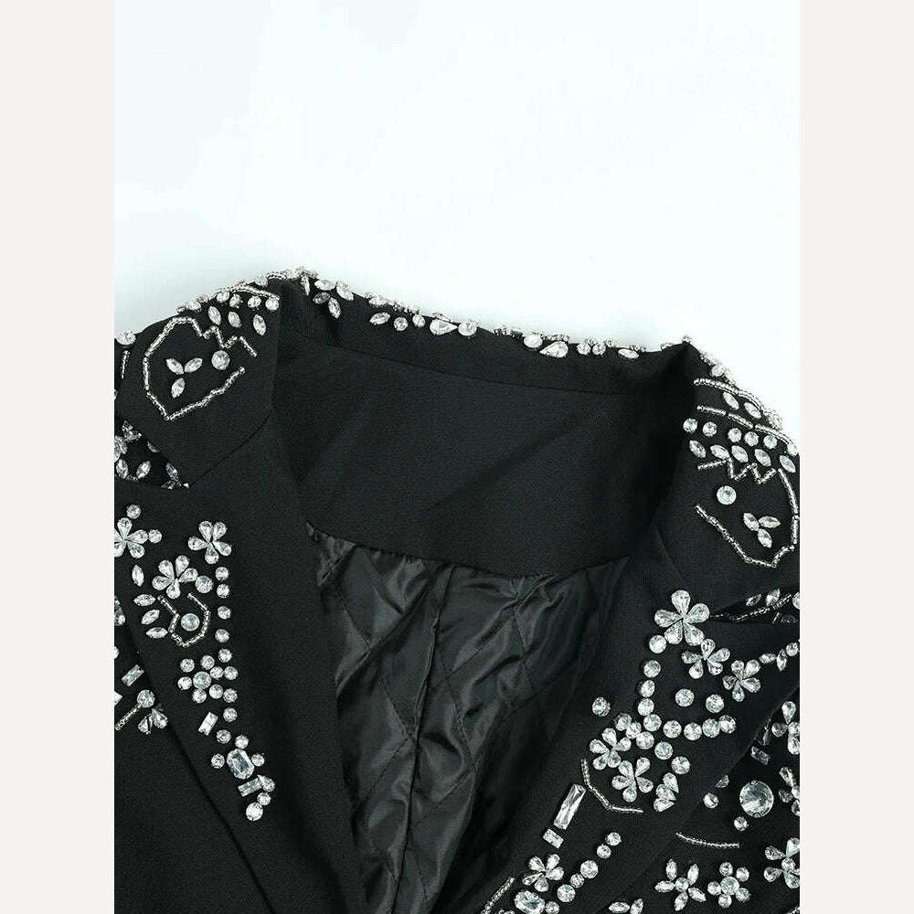 KIMLUD, [EAM]  Women Rhinestones Fur Collar Cotton-padded Blazer New Lapel Long Sleeve Jacket Fashion Tide Autumn Winter 2024 7B0410, KIMLUD Womens Clothes