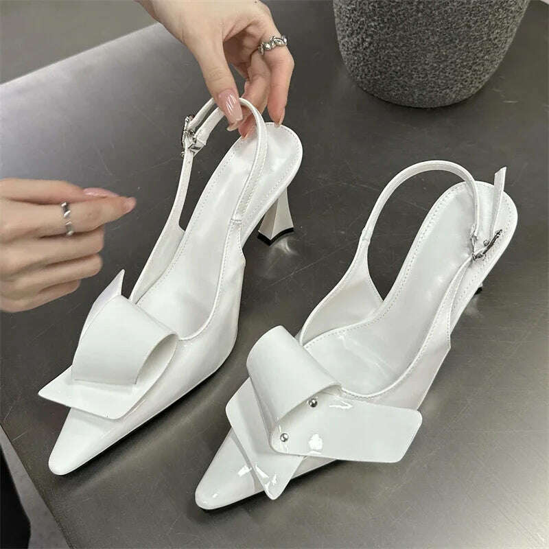 KIMLUD, Eilyken 2024 New Design Splicing Rivet Buckle Strap Women Pumps Thin High Heels Pointed Toe Stripper Elegant Party Shoes, KIMLUD Women's Clothes