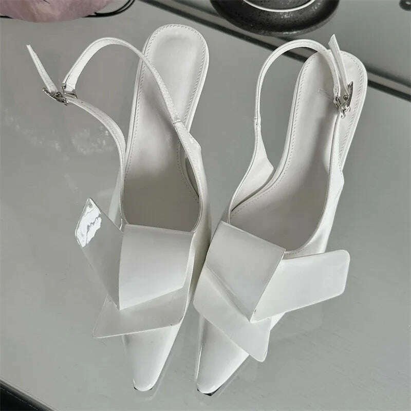 KIMLUD, Eilyken 2024 New Design Splicing Rivet Buckle Strap Women Pumps Thin High Heels Pointed Toe Stripper Elegant Party Shoes, White / 35, KIMLUD Womens Clothes