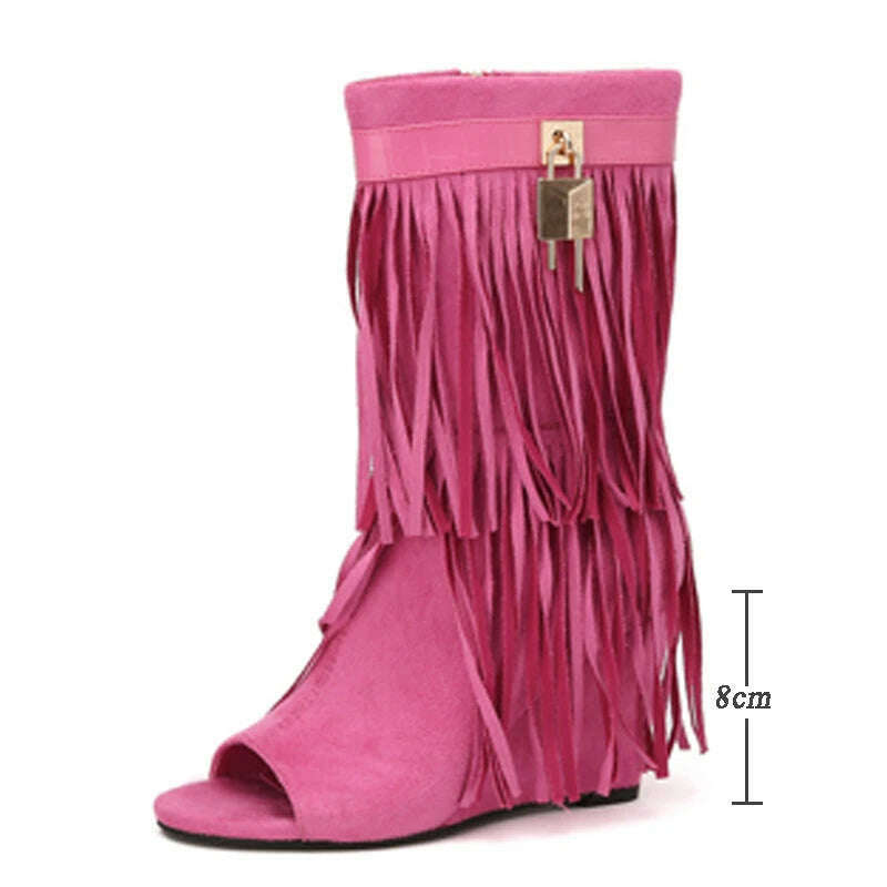 KIMLUD, Eilyken Designer Fringe Wedges  Boot Sandals Woman High Heels Open Toe Party Prom Shoes 2024 Sexy Zipper Female Pumps, KIMLUD Women's Clothes