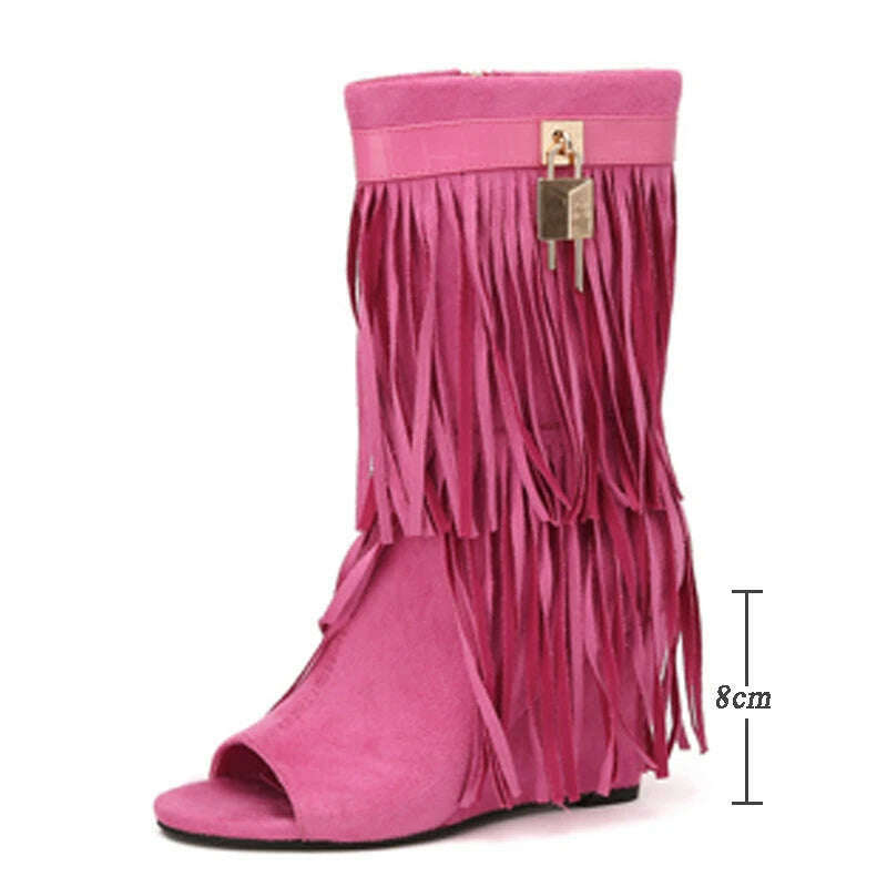 Eilyken Designer Fringe Wedges Boot Sandals Woman High Heels Open Toe Party Prom Shoes 2024 Sexy Zipper Female Pumps - KIMLUD