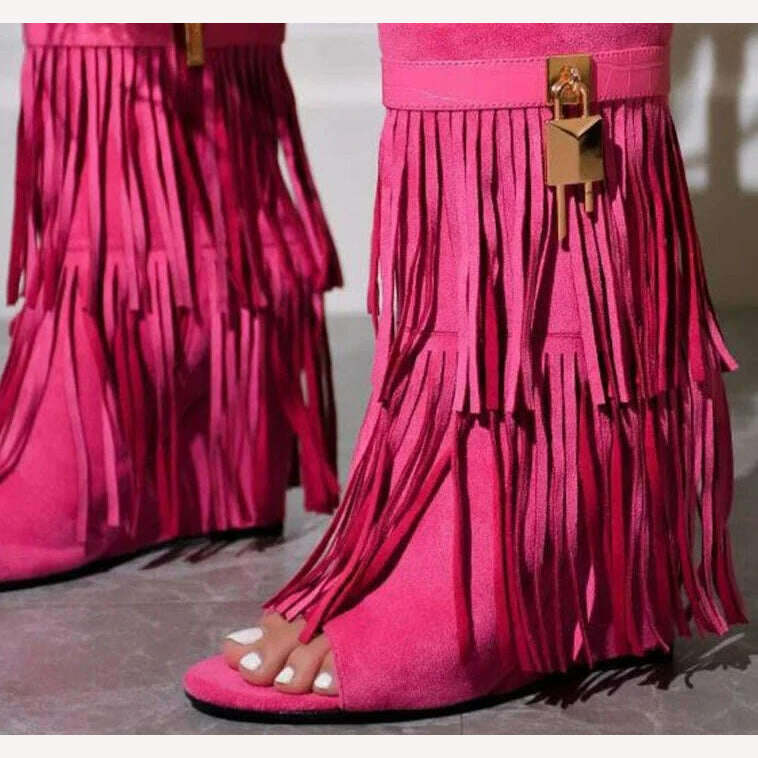 Eilyken Designer Fringe Wedges Boot Sandals Woman High Heels Open Toe Party Prom Shoes 2024 Sexy Zipper Female Pumps - KIMLUD