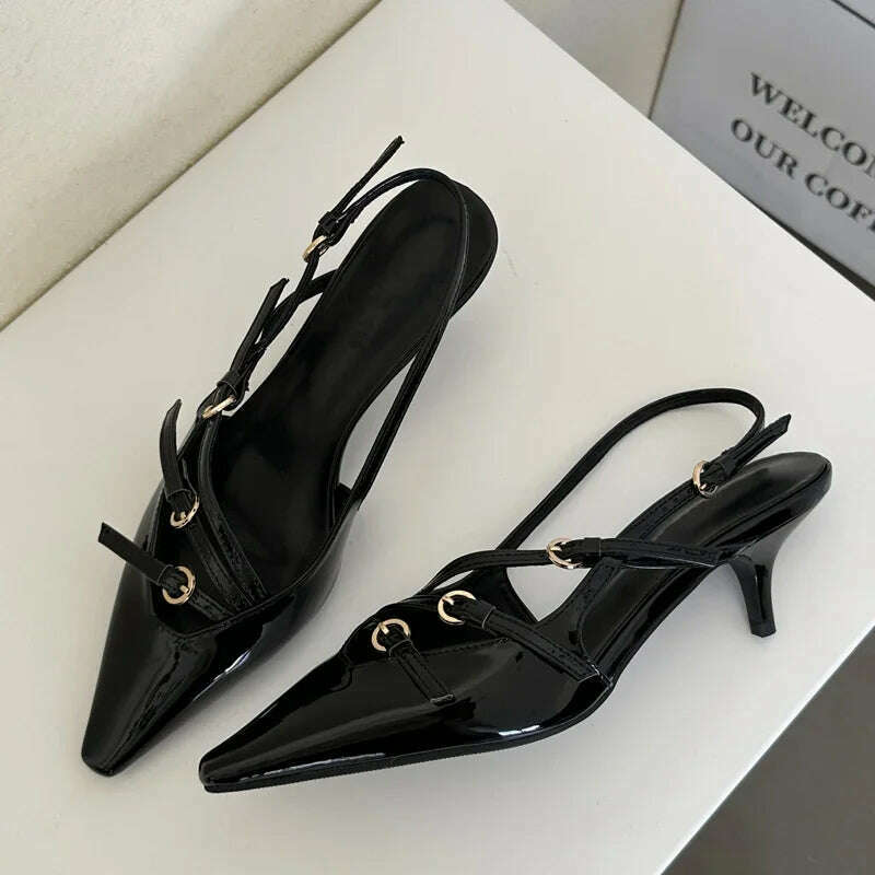 KIMLUD, Eilyken Designer Narrow Band Buckle Strap Pumps Women Sexy Pointed Toe Thin Heels Wedding Banquet Dress Mule Ladies Shoes, KIMLUD Womens Clothes