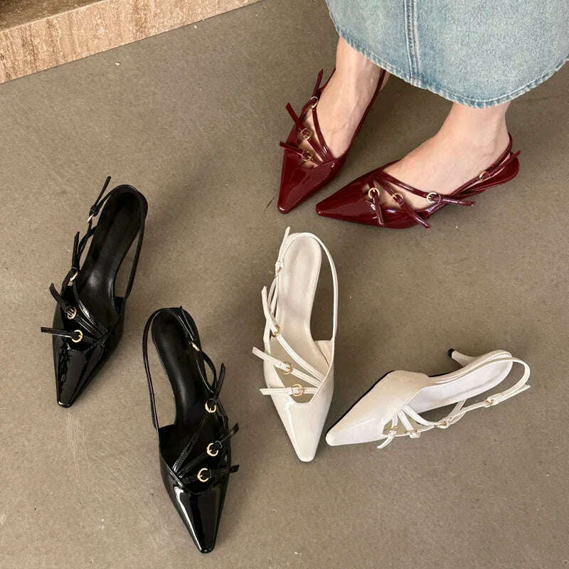 KIMLUD, Eilyken Designer Narrow Band Buckle Strap Pumps Women Sexy Pointed Toe Thin Heels Wedding Banquet Dress Mule Ladies Shoes, KIMLUD Womens Clothes
