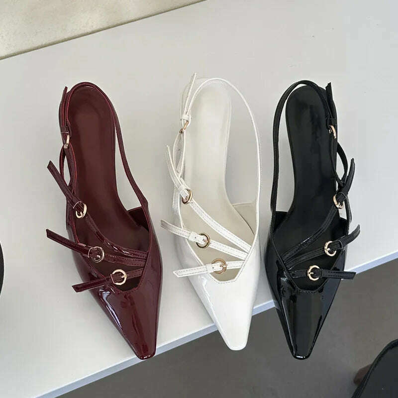 KIMLUD, Eilyken Designer Narrow Band Buckle Strap Pumps Women Sexy Pointed Toe Thin Heels Wedding Banquet Dress Mule Ladies Shoes, KIMLUD Womens Clothes