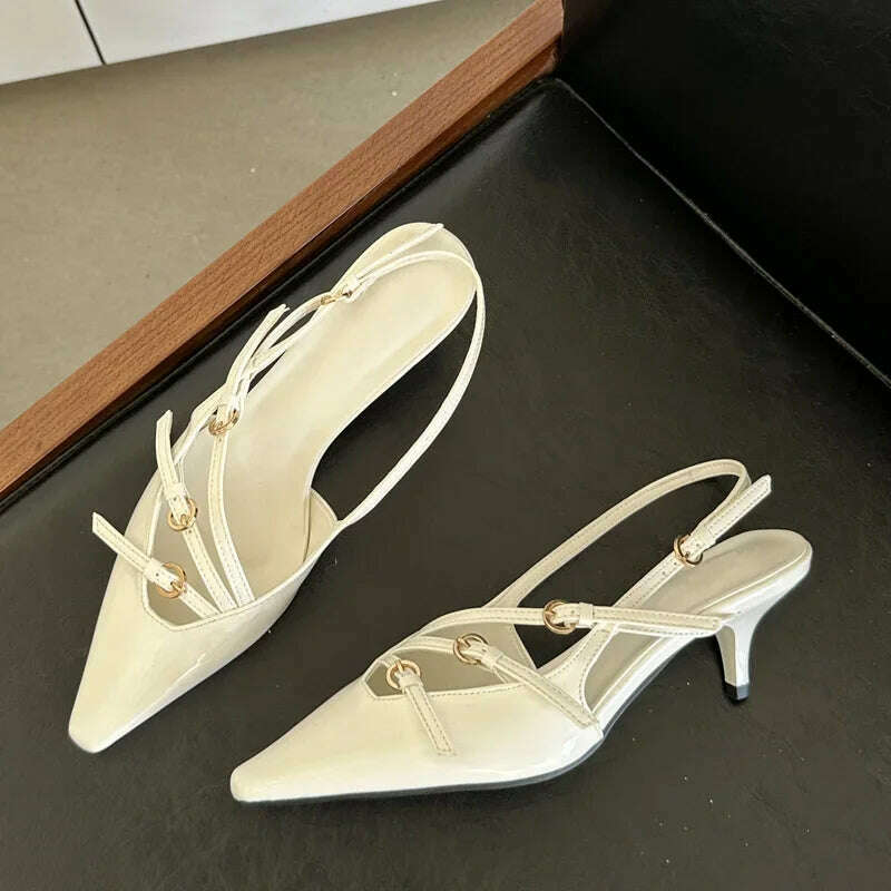 KIMLUD, Eilyken Designer Narrow Band Buckle Strap Pumps Women Sexy Pointed Toe Thin Heels Wedding Banquet Dress Mule Ladies Shoes, White / 42, KIMLUD APPAREL - Womens Clothes