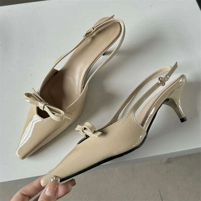 KIMLUD, Eilyken Fashion Pointed Toe Pumps Sandals Elegant Woman Slingbacks Buckle Strap Thin Heels Female Wedding Party Mules Shoes, Apricot / 35, KIMLUD Womens Clothes