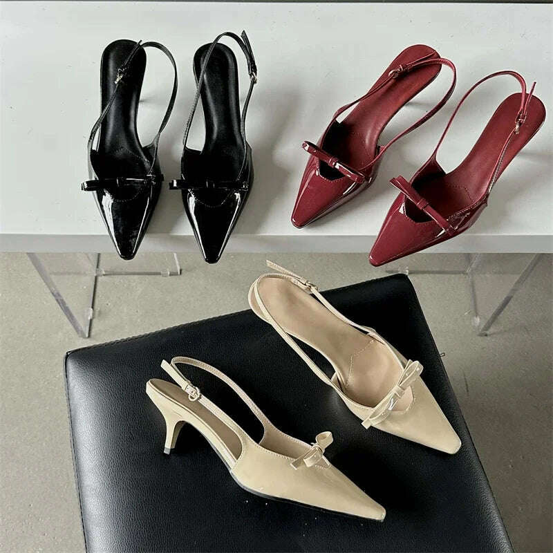 KIMLUD, Eilyken Fashion Pointed Toe Pumps Sandals Elegant Woman Slingbacks Buckle Strap Thin Heels Female Wedding Party Mules Shoes, KIMLUD Womens Clothes