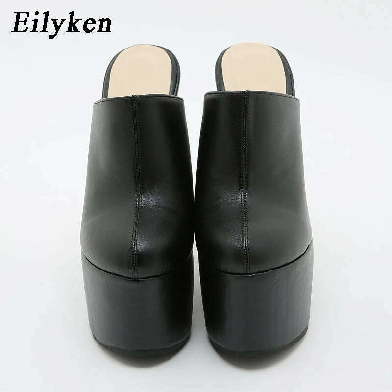 KIMLUD, Eilyken Platform Wedge Round Head Pumps Slippers Summer Woman Sexy Super High Sandal Shoes Black 35-42, KIMLUD Women's Clothes