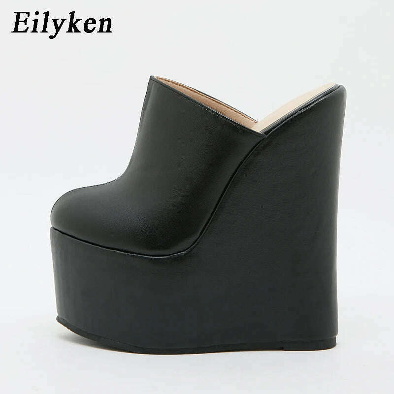 KIMLUD, Eilyken Platform Wedge Round Head Pumps Slippers Summer Woman Sexy Super High Sandal Shoes Black 35-42, Black / 42, KIMLUD Women's Clothes