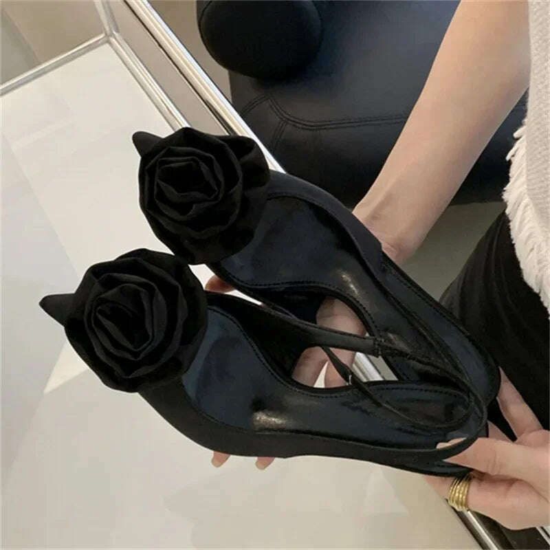 KIMLUD, Eilyken Sexy Silk Slingback Pointed Toe Women Pumps Fashion Design Flowers Thin High Heels Banquet Prom Shoes, KIMLUD Womens Clothes