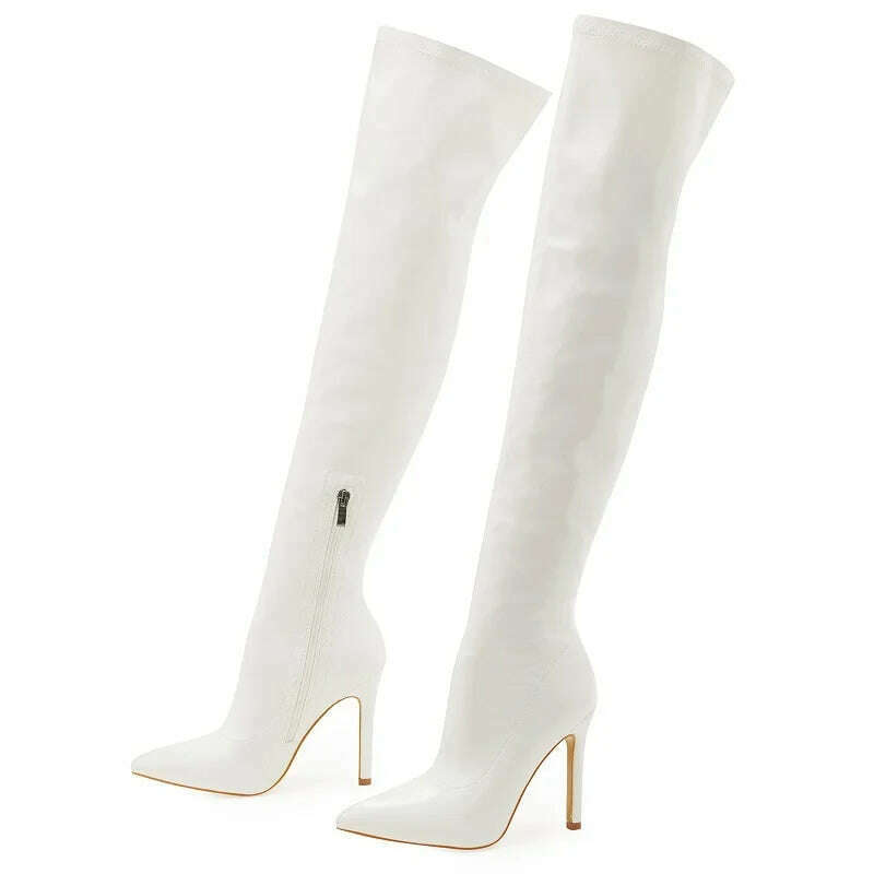 KIMLUD, Eilyken Sexy Stiletto High Heels Women Over-the-Knee Boots Pointed Toe Strippers Ladies Shoes Pole Dancing Long Botas De Mujer, White / 35, KIMLUD Women's Clothes