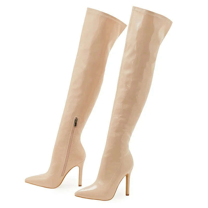 KIMLUD, Eilyken Sexy Stiletto High Heels Women Over-the-Knee Boots Pointed Toe Strippers Ladies Shoes Pole Dancing Long Botas De Mujer, Apricot / 35, KIMLUD Women's Clothes