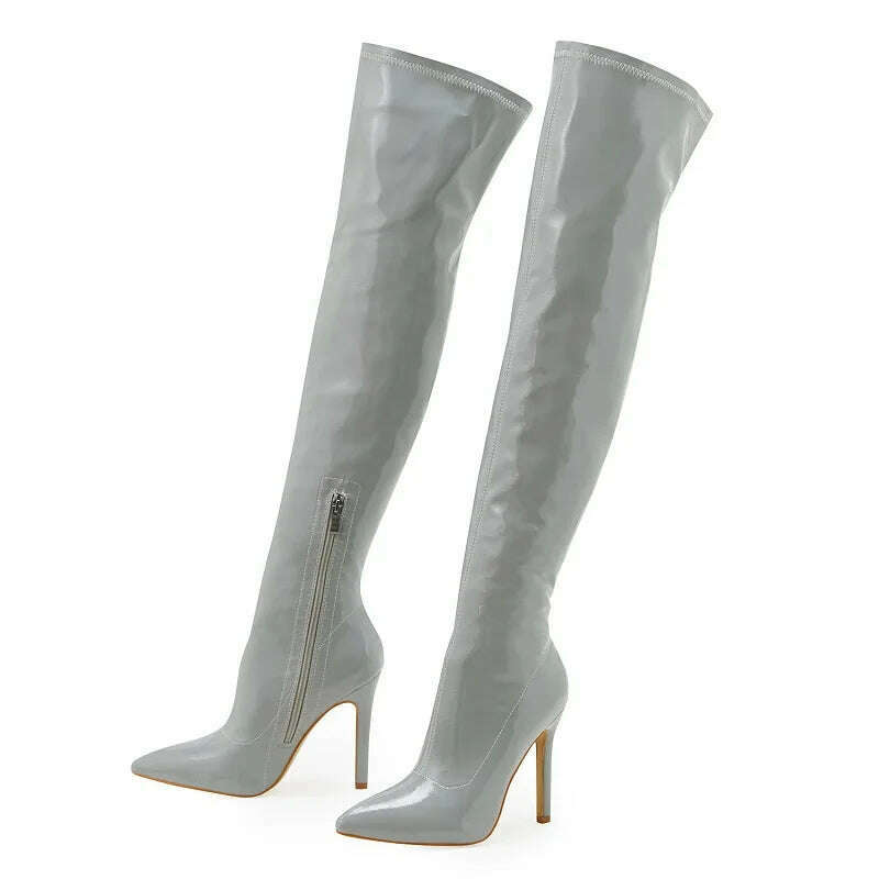 KIMLUD, Eilyken Sexy Stiletto High Heels Women Over-the-Knee Boots Pointed Toe Strippers Ladies Shoes Pole Dancing Long Botas De Mujer, Gray / 35, KIMLUD Women's Clothes