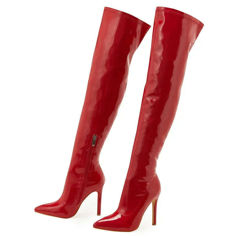 KIMLUD, Eilyken Sexy Stiletto High Heels Women Over-the-Knee Boots Pointed Toe Strippers Ladies Shoes Pole Dancing Long Botas De Mujer, Red / 35, KIMLUD Women's Clothes