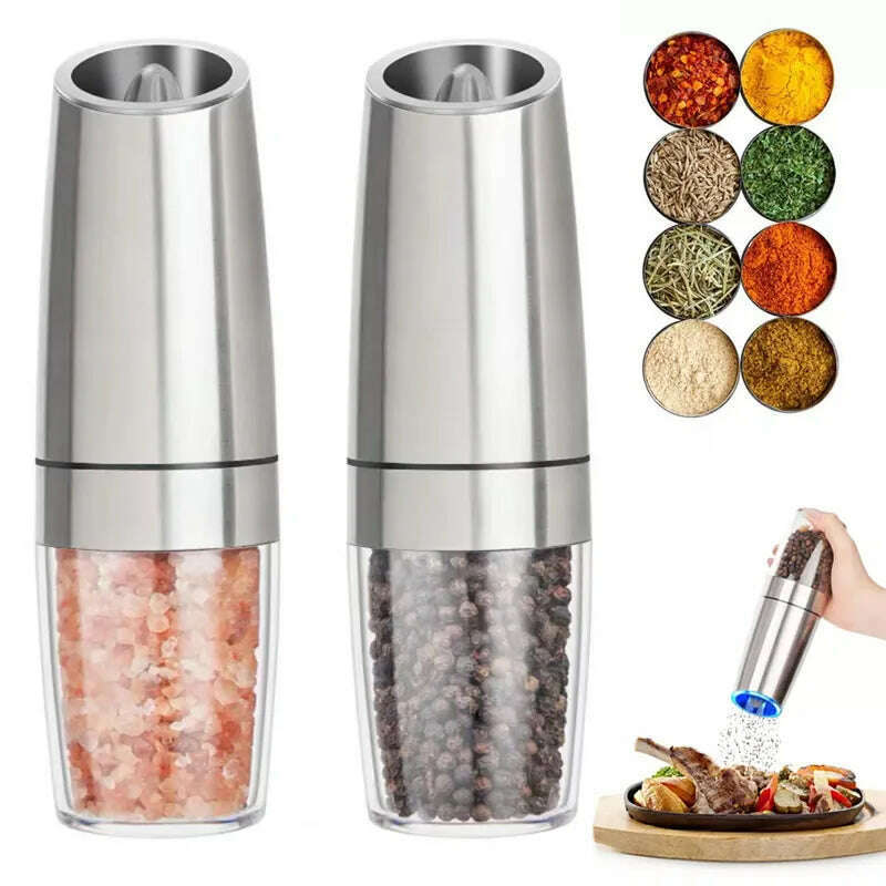 Electric Automatic Mill Spice Salt and Pepper Grinder Gravity LED Light Adjustable Coarseness Kitchen Steak Tool Sets - KIMLUD