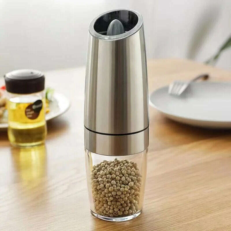Electric Automatic Mill Spice Salt and Pepper Grinder Gravity LED Light Adjustable Coarseness Kitchen Steak Tool Sets - KIMLUD