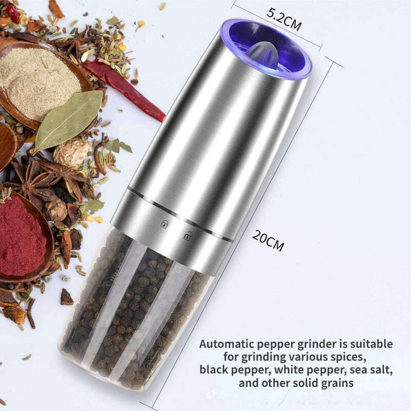 Electric Automatic Mill Spice Salt and Pepper Grinder Gravity LED Light Adjustable Coarseness Kitchen Steak Tool Sets - KIMLUD