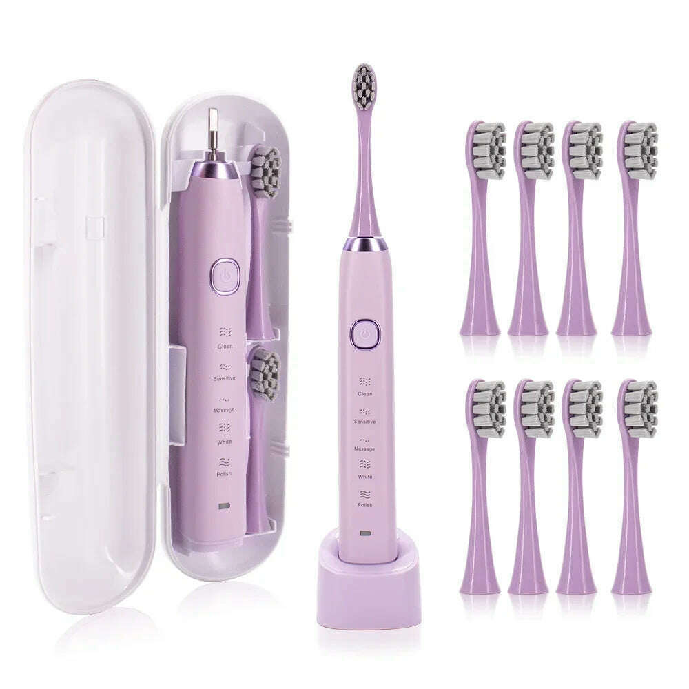 Electric Sonic Toothbrush Adult Rechargeable Smart Ultrasonic Dental Teeth Whitening 8 Brush Heads Tooth Brush - KIMLUD