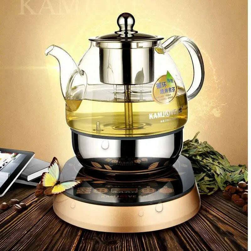 Electric Steaming Tea Kettle Machine, Automatic Boiled Tea, Glass Pot - KIMLUD