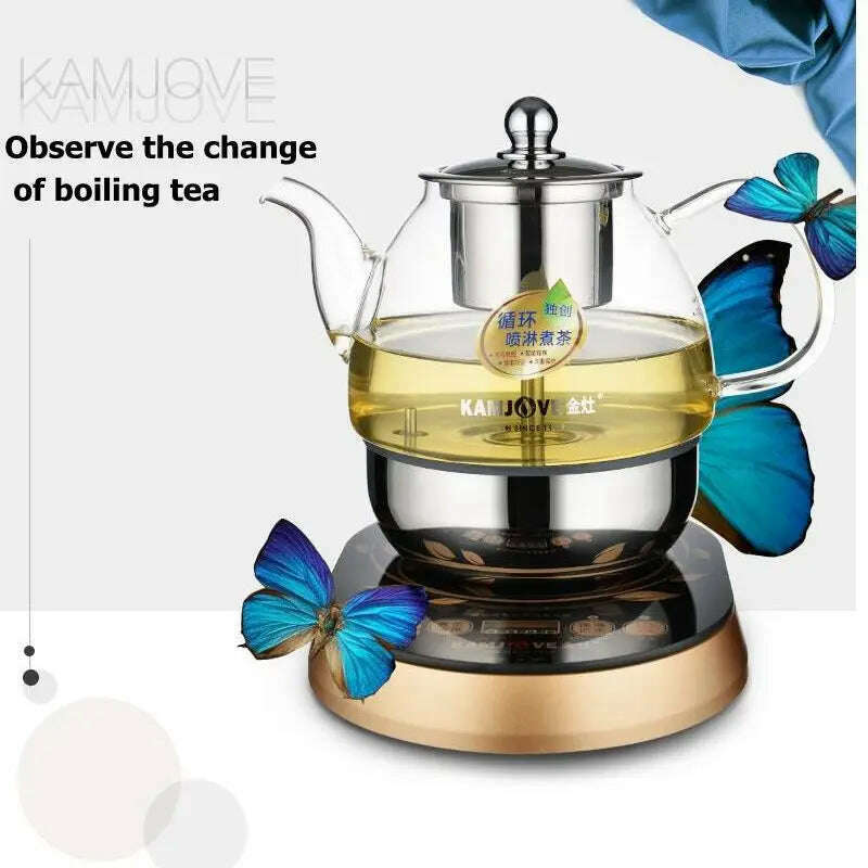 KIMLUD, Electric Steaming Tea Kettle Machine, Automatic Boiled Tea, Glass Pot, KIMLUD Womens Clothes