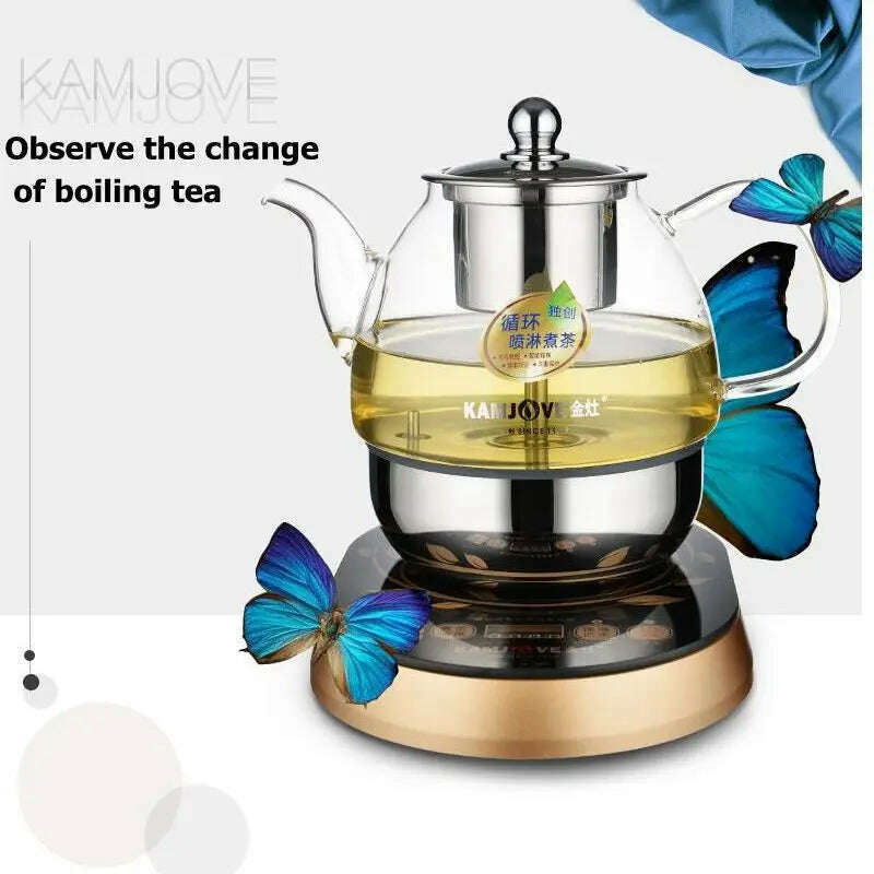 Electric Steaming Tea Kettle Machine, Automatic Boiled Tea, Glass Pot - KIMLUD