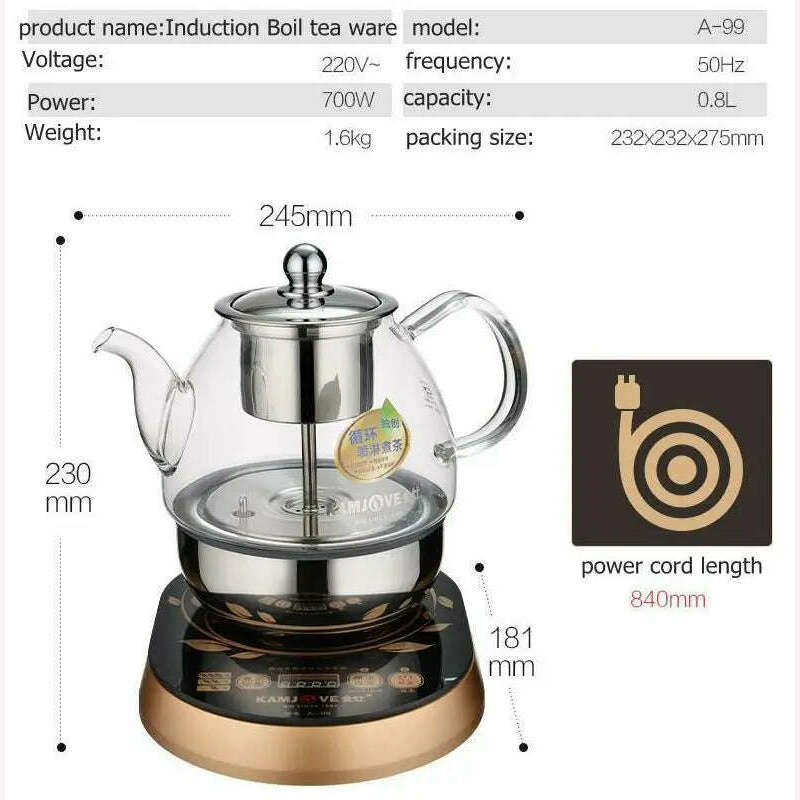 Electric Steaming Tea Kettle Machine, Automatic Boiled Tea, Glass Pot - KIMLUD