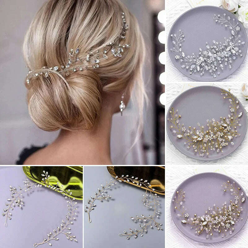 KIMLUD, Elegant Crystal Wedding Hair Comb Headwear Shiny Rhinestone Hairpin Ornaments Pearl Bridal Hair Clip Jewelry Hair Accessories, KIMLUD Womens Clothes