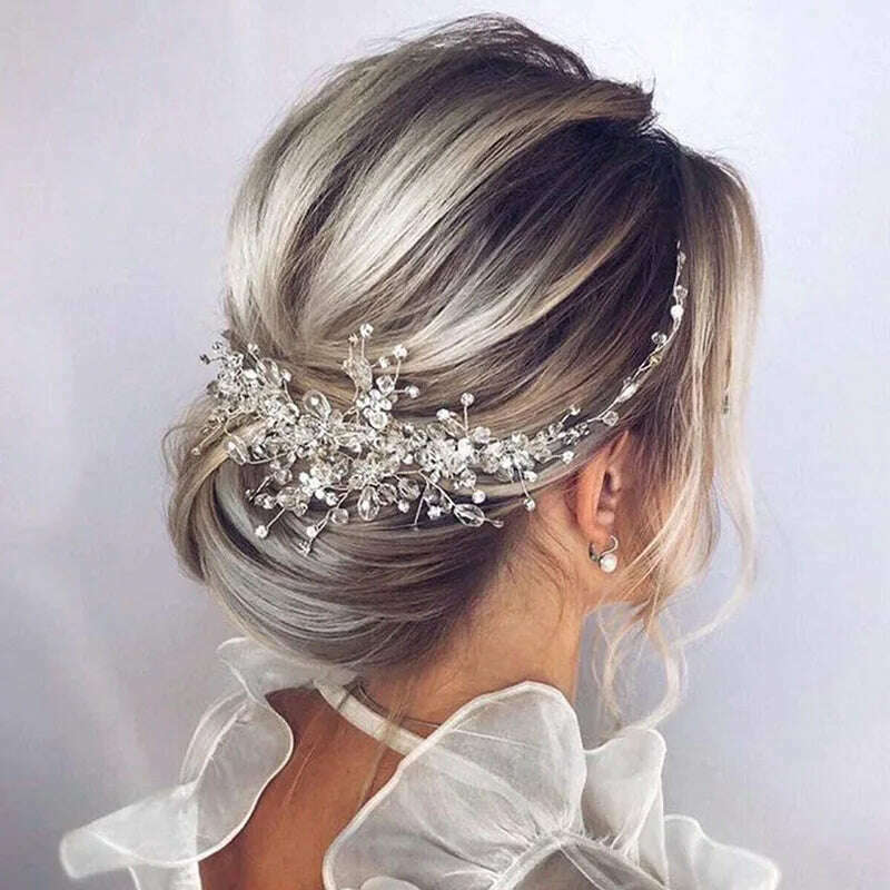 KIMLUD, Elegant Crystal Wedding Hair Comb Headwear Shiny Rhinestone Hairpin Ornaments Pearl Bridal Hair Clip Jewelry Hair Accessories, KIMLUD Womens Clothes